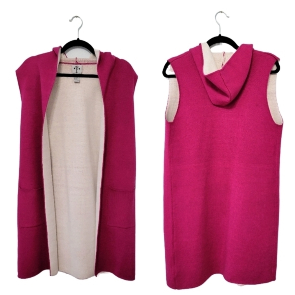Rain + Rose Hooded Open Front Long Line‎ Sleeveless Sweater Cardigan Size M Pink